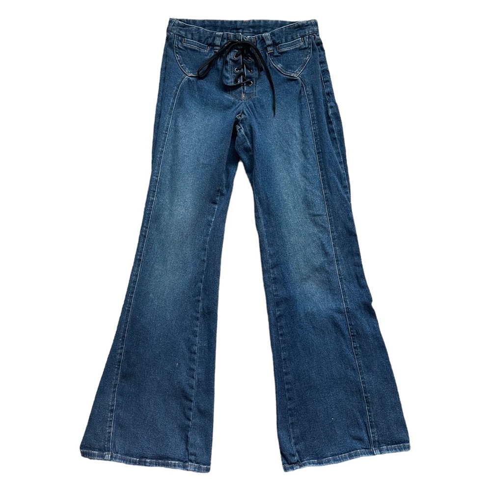 Vintage Y2K Low Rise Flare Leg Bootcut Lace Up Dark Wash Jeans sz 6